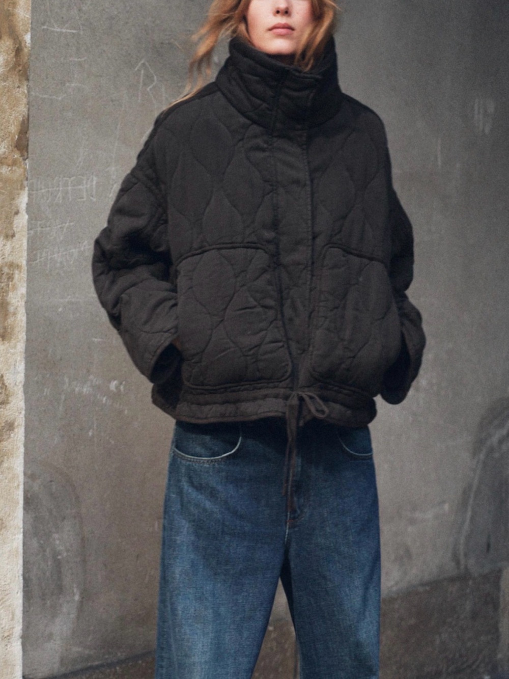 Zara Quilted High-Collar Puffer Jacket - Black